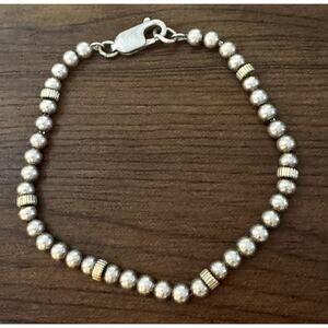 Sterling Silver 925 Vintage Beaded Stacking Bracelet 925 Gold Tone Spacers 7”